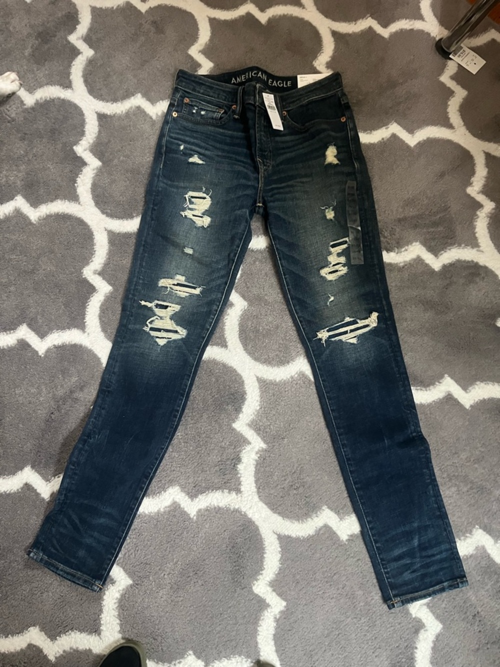 American Eagle Outfitters Dark Blue Distressed Skinny Jeans